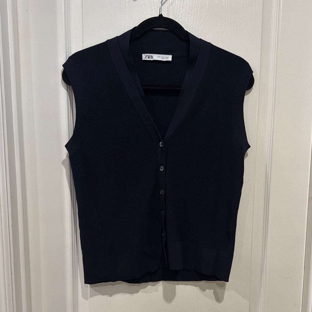 Zara Dark Blue Button-Up Vest